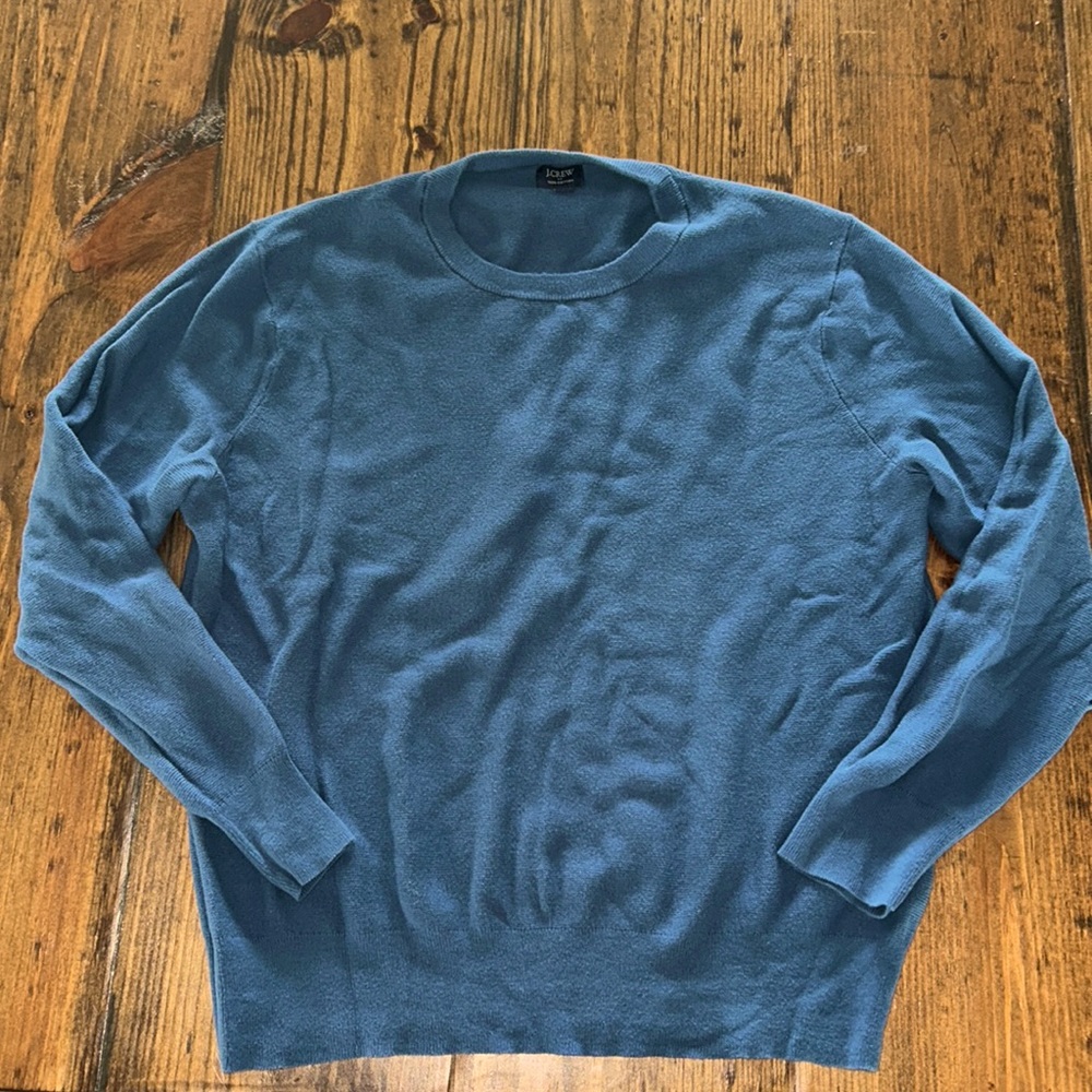 J.Crew Cotton Garter-Stitch Crewneck Sweater in Blue, Men’s Large